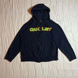 Vintage Oakley Hoodie Mens Medium Black Rasta Jamaica Full Zip Jacket Logo Y2K